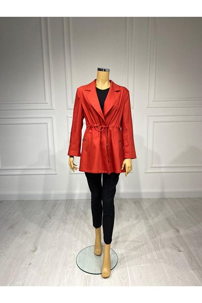 KLAPA Women's Orange Trench Coat with Orange Belt