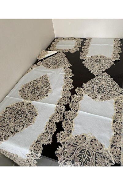 ATSRM 5 Parça Salon Takımı Linen Kumaş Fransız Dantelli