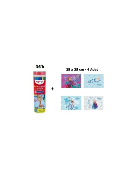 Fatih 36'lı Metal Tüpte Kuruboya + Frozen 25x35cm Spiralli Resim Defteri 4'lü
