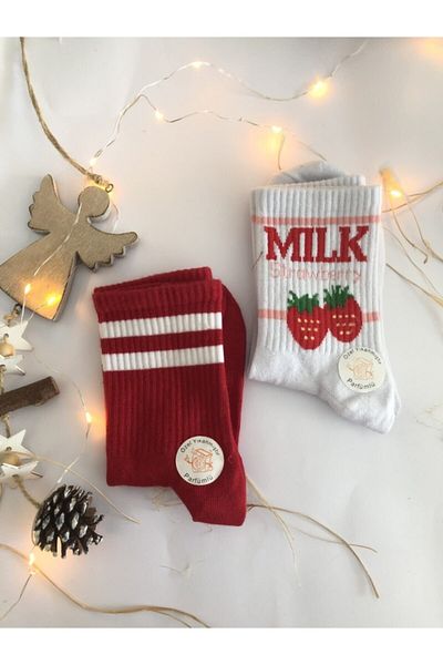 çorapdunyam Унисекс чорапи за тенис Milksek в цвят ягода, червени, от 2 части, KZ8901