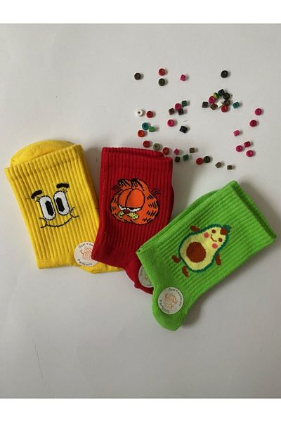 çorapdunyam Unisex 3-Piece Colorful Plain Cheerful College Tennis Socks Ns2020