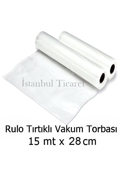 Vakur Rulo Tırtıklı Vakum Torbası-poşeti 15 Mt X 28 Cm - Çift Yüzey Tırtıklı