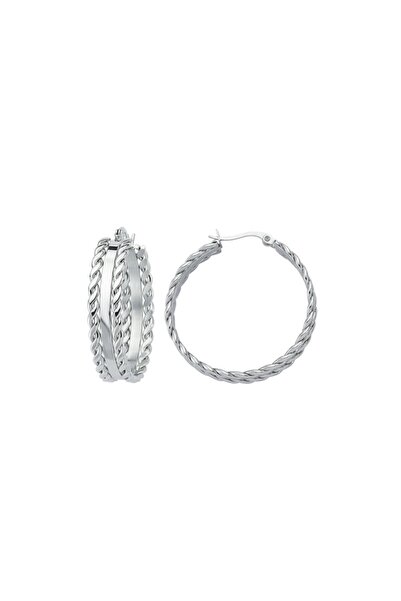 Kadın Pirinç Gümüş Kaplama Halka Küpe (double Twisted Hoop Earring - White)