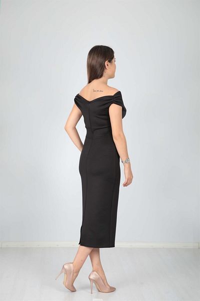 giyimmasalı Women's Black Boat Neck Pencil Dress