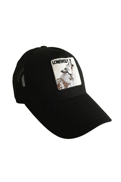 Outlet Çarşım Wolf Embroidered Wolf Mesh Black Men's Hat