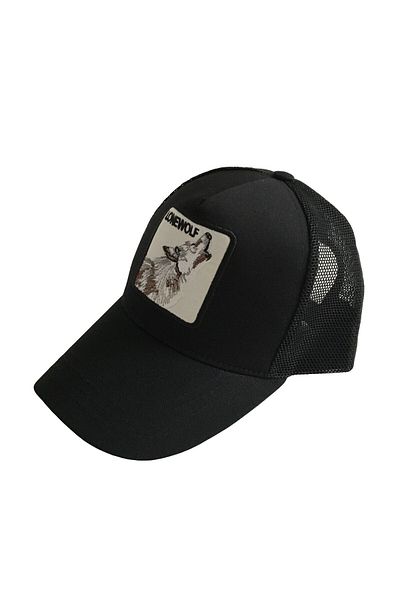 Outlet Çarşım Wolf Embroidered Wolf Mesh Black Men's Hat