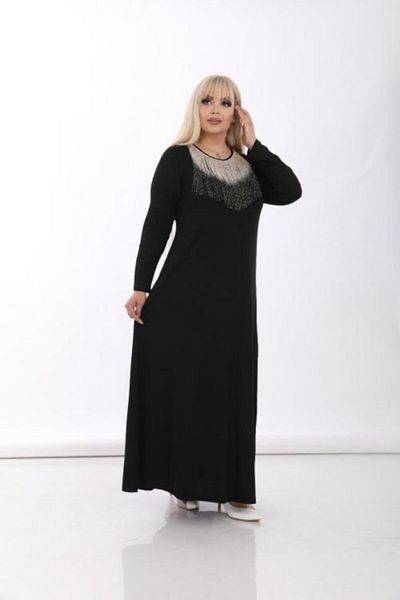 Şirin Butik Γυναικείο Μαύρο Μεγάλο Μέγεθος Φόρεμα Βισκόζης με Ασημί Φούντα