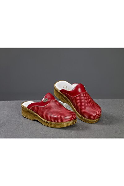 20tasarımterlik Kırmızı Ortopedik Koyu Taban Sabo Terlik Deri Medikal Klasik Sabo Hemşire Doktor Personel Terliği