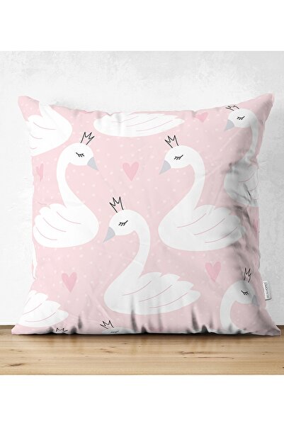 Realhomes غطاء وسادة مزخرف مزدوج الجوانب من الجلد المدبوغ بتصميم بجعة باللون ...