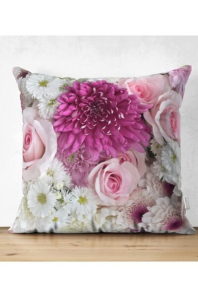 Realhomes Çift Taraflı Çiçek Demeti Dijital Baskılı Dekoratif Süet Yastık Kır...
