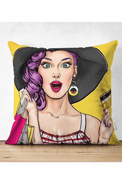 Realhomes Çift Taraflı Pop Art Resimli Dijital Baskılı Dekoratif Süet Yastık ...
