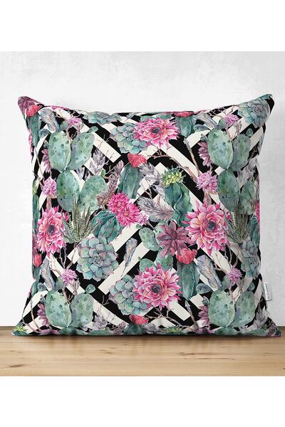 Realhomes Flori și cactuși pe podea geometrică, design special, husă de pernă...