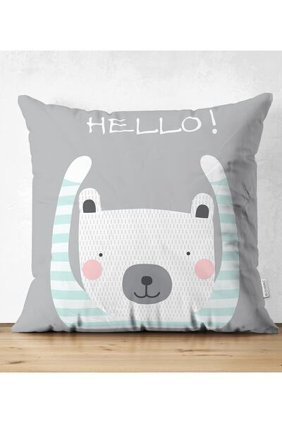 Realhomes Ursuleț de pluș drăguț cu două fețe pe podea gri pentru cameră pentru bebeluși Husă de pernă din piele întoarsă