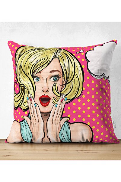 Realhomes Çift Taraflı Pop Art Resimli Dijital Baskılı Dekoratif Süet Yastık ...
