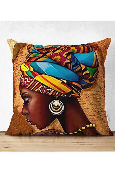 Realhomes غطاء وسادة من جلد الغزال الحديث مطبوع رقميًا برسم امرأة أفريقية على...