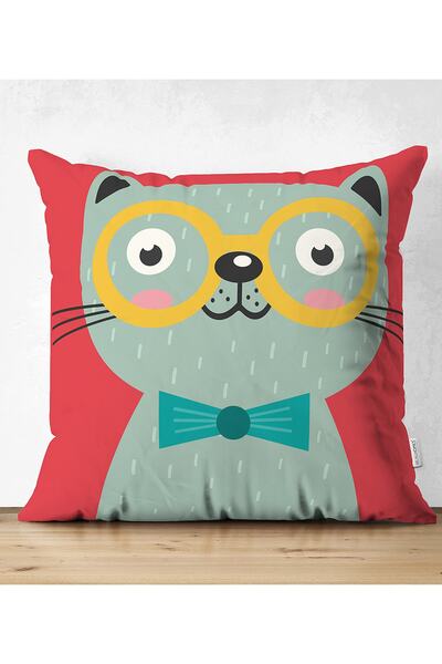 Realhomes Çift Taraflı Renkli Kedi Dijital Baskılı Modern Süet Kırlent Kılıfı