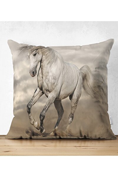 Realhomes Çift Taraflı Modern At Desenli Dijital Baskılı Süet Yastık Kırlent ...