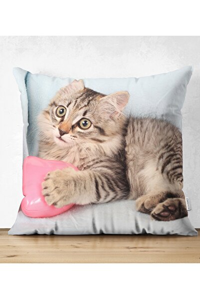 Realhomes Sevimli Kedi Desenli Dijital Baskılı Modern Çift Taraflı Süet Yastı...