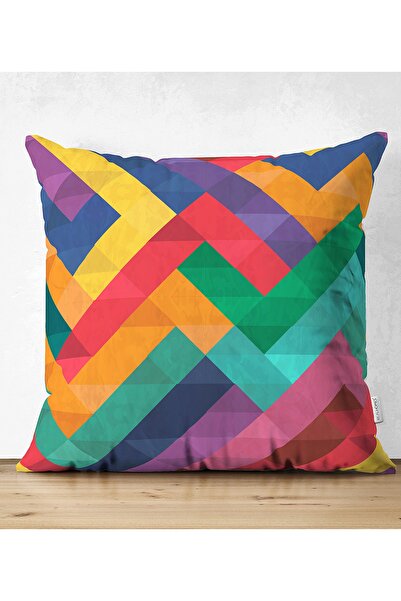 Realhomes Renkli Geometrik Desenli Çift Taraflı Dijital Baskılı Süet Yastık K...
