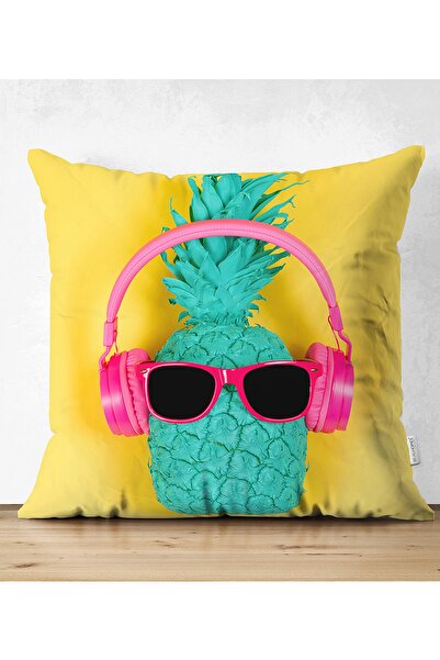 Realhomes Çift Taraflı Sarı Zeminli Ananas Detaylı Modern Süet Yastık Kırlent...