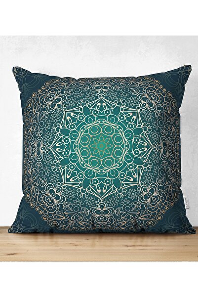 Realhomes Lacivet Desenli Gold Mandla Motifli Çift Taraflı Dekoratif Süet Yas...