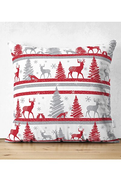 Realhomes Çift Taraflı Geyik Ve Çam Ağaçları Dijital Baskılı Dekoratif Süet Y...