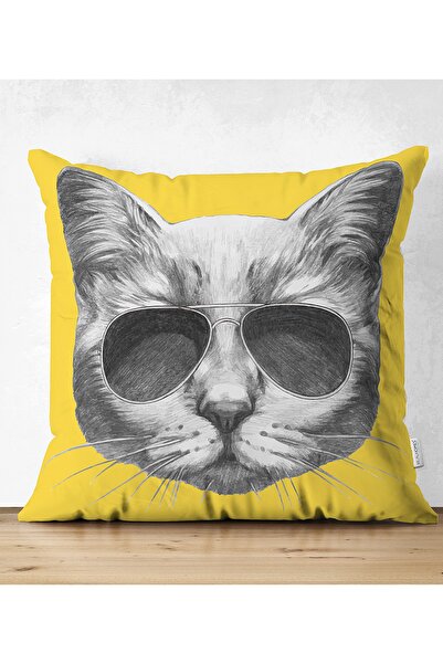 Realhomes Pisică cu ochelari cu model imprimat digital modern, cu două fețe, ...