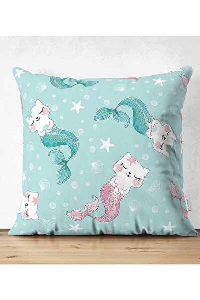 Realhomes Mermaid Double Sided - Digital Printed Modern Suede Pillow with Tai...