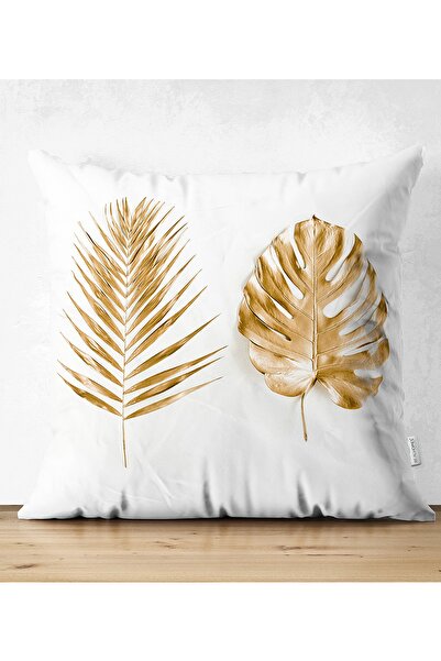 Realhomes 3d Gold Look Palm Leaves Modern Rectangle Pillow Throw Pillow Cover