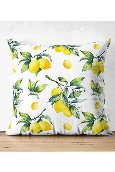 Realhomes Çift Taraflı Beyaz Zeminde Limon Desenli 3d Dekoratif Süet Yastık K...