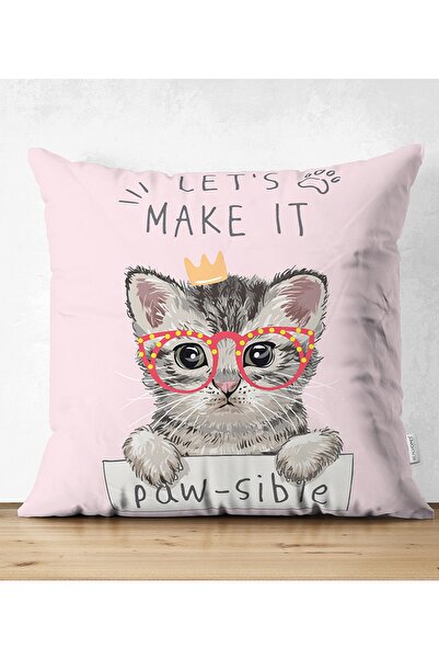Realhomes Çift Taraflı Let's Make It Kedi Desenli Modern Süet Yastık Kırlent ...