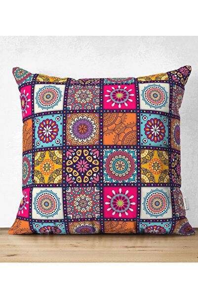Realhomes Kareli Etnik Desenli Çift Taraflı Özel Tasarım Süet Yastık Kırlent Kılıfı