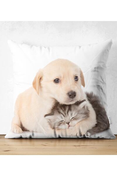 Realhomes Çift Taraflı Köpek Ve Kedili Dijital Baskılı Modern Süet Yastık Kır...