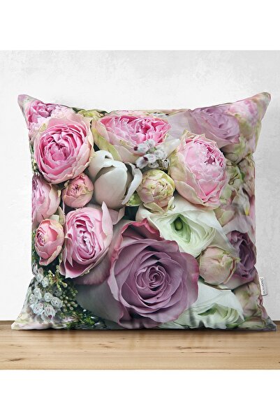 Realhomes Çift Taraflı Pembe Güller Dijital Baskılı Dekoratif Süet Yastık Kır...