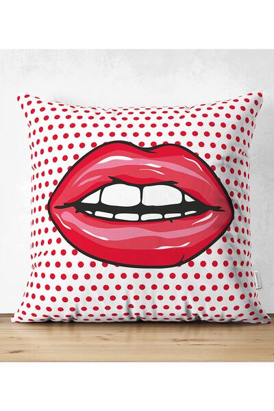 Realhomes Çift Taraflı Dudak Resimli Dijital Baskılı Dekoratif Süet Yastık Kı...