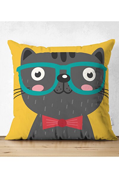 Realhomes Çift Taraflı Renkli Kedi Dijital Baskılı Modern Süet Kırlent Kılıfı