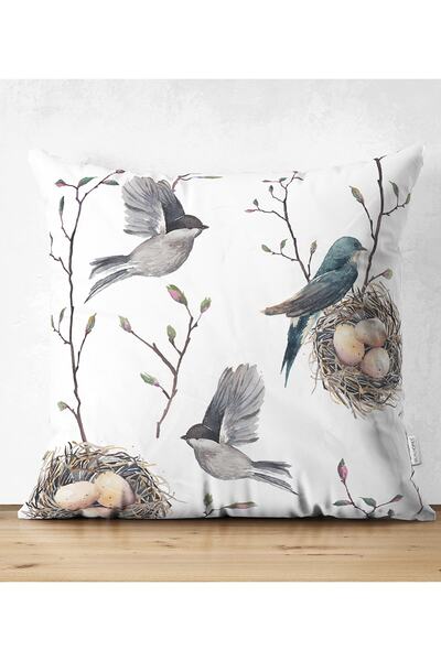 Realhomes Birds And Branch Patterned Double Sided Decorative Suede Pillow Thr...