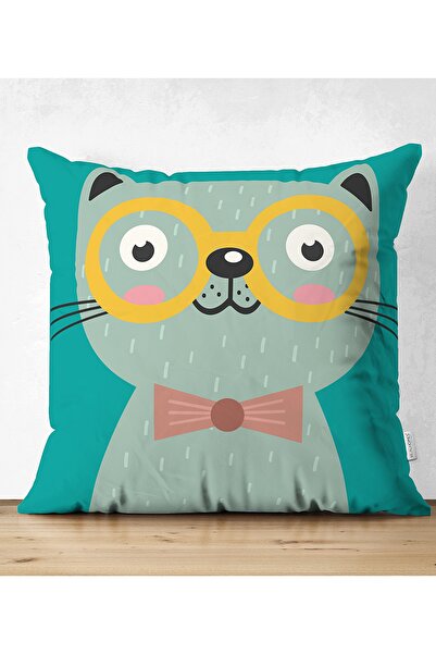 Realhomes Çift Taraflı Renkli Kedi Dijital Baskılı Modern Süet Kırlent Kılıfı