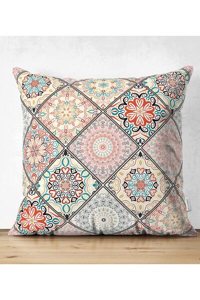 Realhomes Geometrik Şekilli Hint Desenli Çift Taraflı Dijital Baskılı Süet Ya...