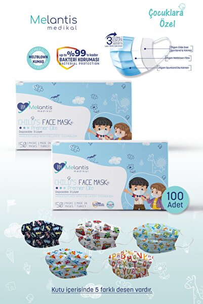 Melantis Medikal Meltblownlu 3 Katlı Telli Cerrahi Maske Erkek Çocuk 2 Kutu 1...