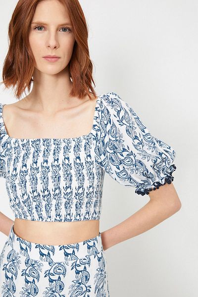 Koton Blue Patterned Women's Blouse 0YAK63438EW
