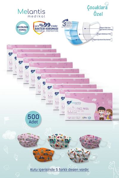 Melantis Medikal Meltblownlu 3 Katlı Telli Cerrahi Maske Kız Çocuk 10 Kutu 50...