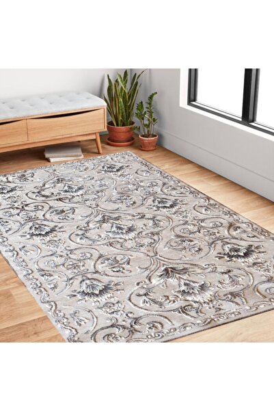GizHome Attika Kaymaz Tabanlı Halı 80x150 Bej 75-1523
