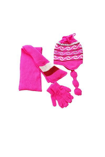 EDWOL Girl's Pink 3-Piece Scarf Beanie Gloves Set