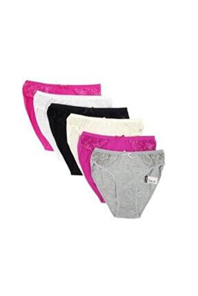 Tutku Kadın 6'lı Paket Karışık Renk Dantelli Bikini Külot