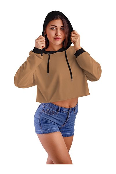 ACR Giyim Γυναικείο φούτερ Milky Brown Hooded Crop Top - 2 κλωστές