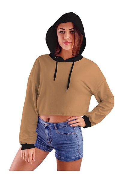 ACR Giyim Γυναικείο φούτερ Milky Brown Hooded Crop Top - 2 κλωστές