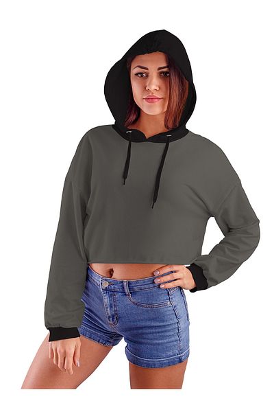 ACR Giyim Women's Smoked Hooded Crop Top Sweatshirt