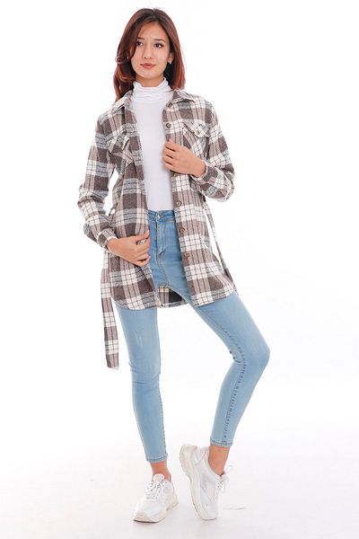 DISENTIS MODEST Кафява карирана риза с колан Lumberjack - Дамска