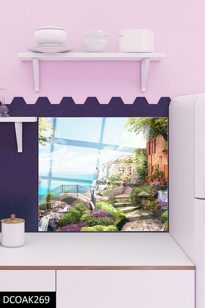 Olinpa Glass Stove Back Protector| Landscape 60x52 Cm